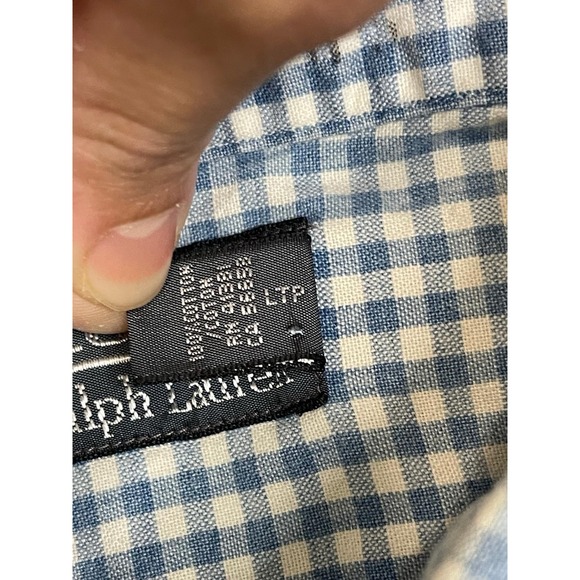 VTG Polo Ralph Lauren Gingham Check Short Sleeve Button-Down Shirt L Blue White - Picture 5 of 8
